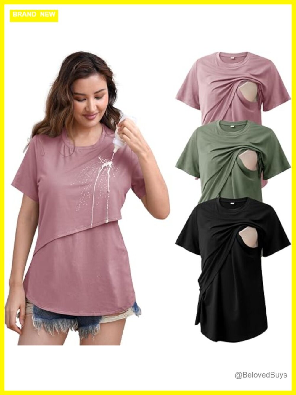 3 Pack Maternity Nursing Tops Short Sleeve Breastfeeding Tee